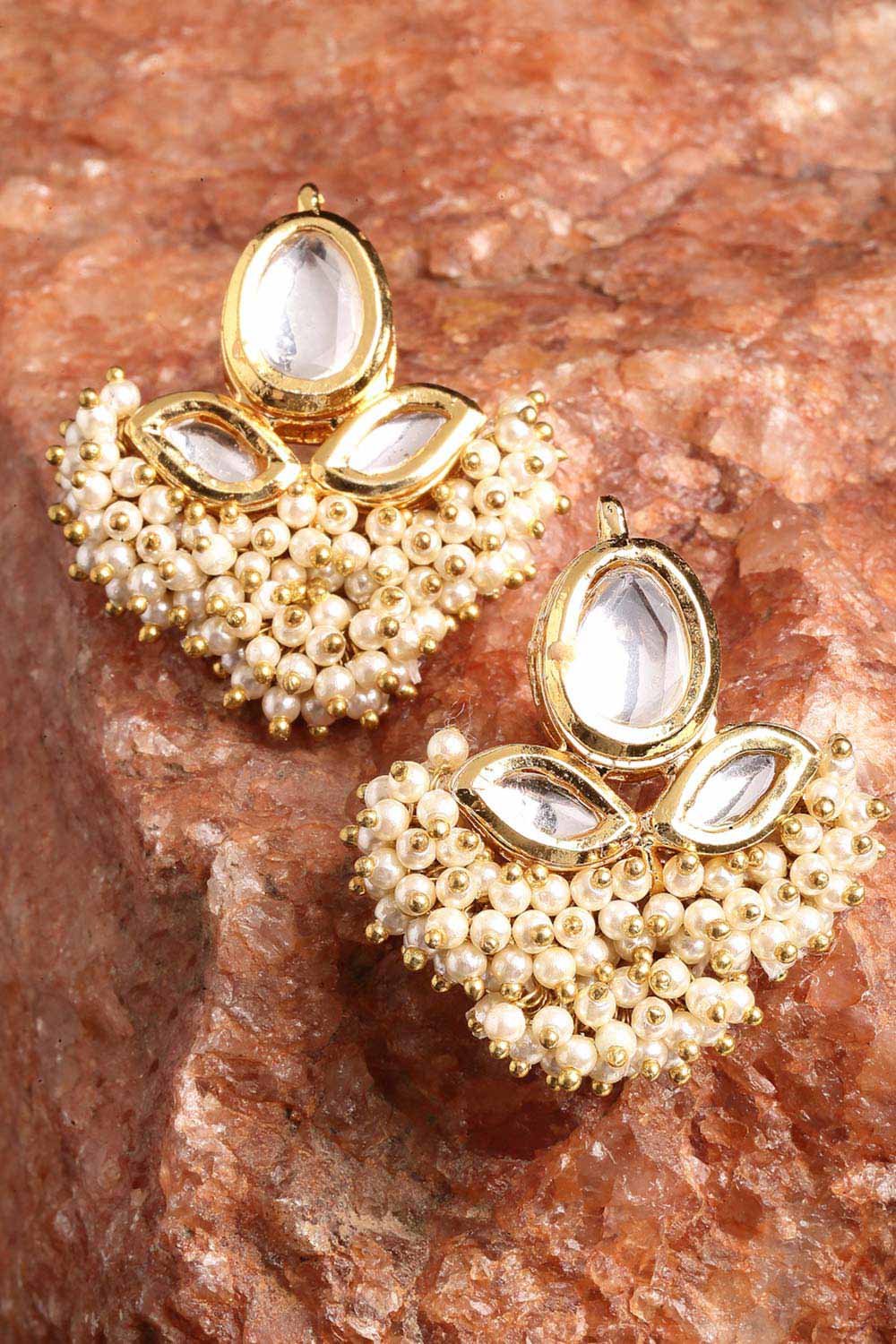 Shop Crissann White Gold-Plated Kundan with Pearls Dangler Earrings at best offer at our  Store - One Minute Saree