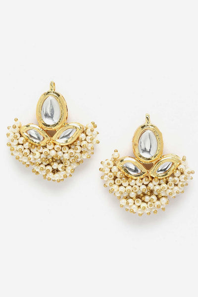 Buy Crissann White Gold-Plated Kundan with Pearls Dangler Earrings Online