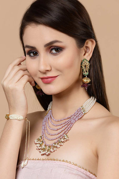 Buy Rukia Purple & Green Gold-Plated Kundan with Pearls Chandbali Earrings Online