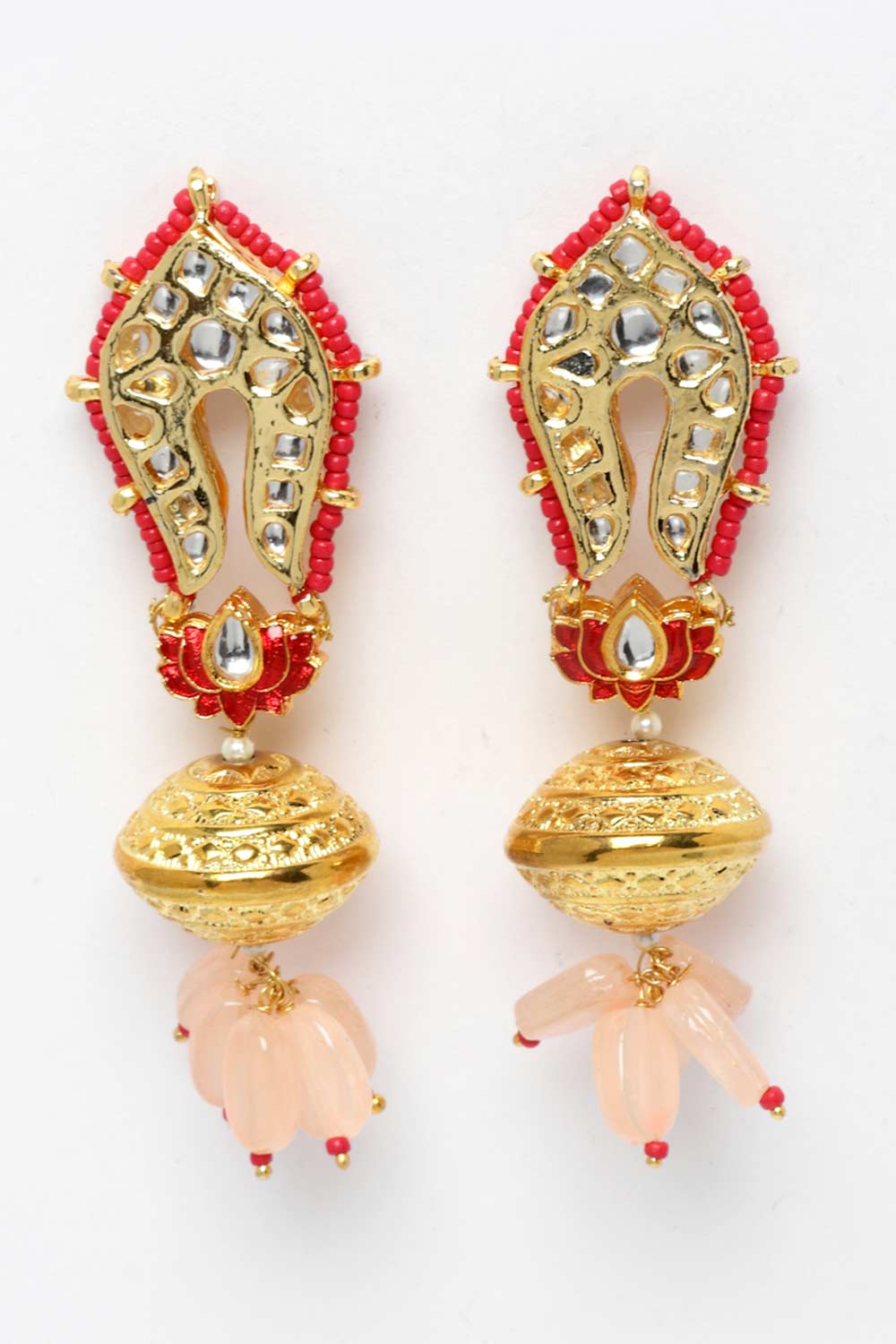 Shop Deepal Pink & Red Gold-Plated Kundan withPearls Chandbali Earrings at best offer at our  Store - One Minute Saree