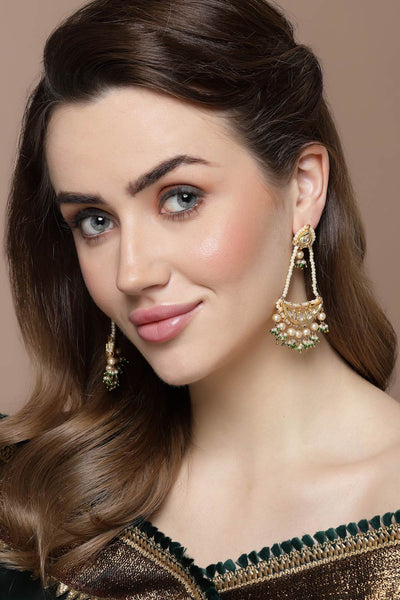 Buy Tarali Green & Gold Kundan And Pearl Drop Earrings Online - One Minute Saree