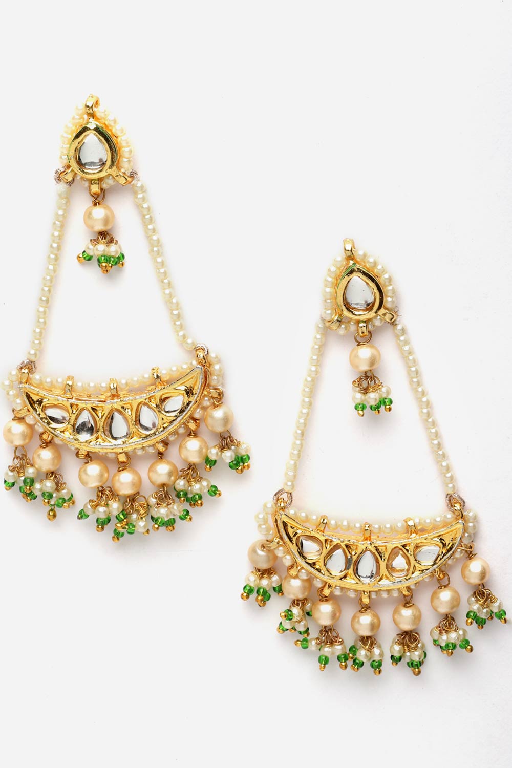 Buy Tarali Green & Gold Kundan And Pearl Drop Earrings Online