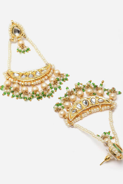 Buy Tarali Green & Gold Kundan And Pearl Drop Earrings Online - Back