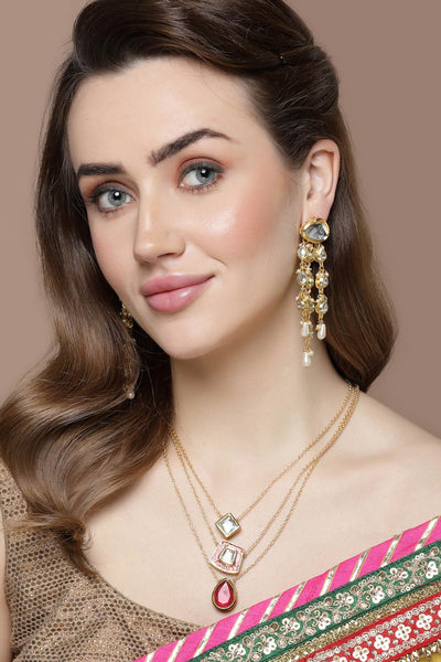 Buy Halina Gold & White Kundan And Pearls Drop Earrings Online - One Minute Saree
