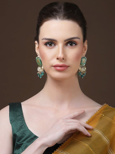 Buy Monira Turquoise & Gold Kundan with Pearls Drop Earrings Online - One Minute Saree