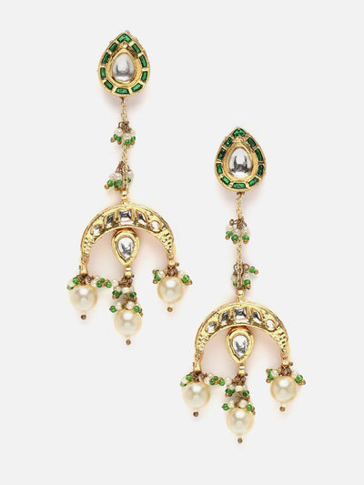 Buy Soorya Green & Cream Kundan And Pearl Drop Earrings Online