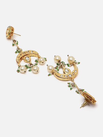 Buy Soorya Green & Cream Kundan And Pearl Drop Earrings Online - Back