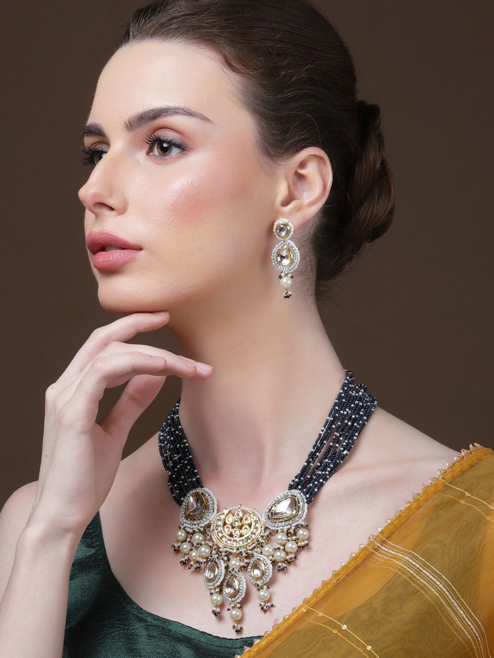 Shop Alyona Silver & Blue Kundan with American Diamonds Drop Earrings at best offer at our  Store - One Minute Saree