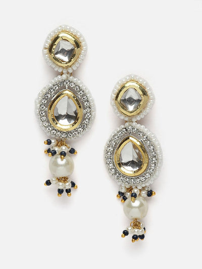 Buy Alyona Silver & Blue Kundan with American Diamonds Drop Earrings Online - One Minute Saree
