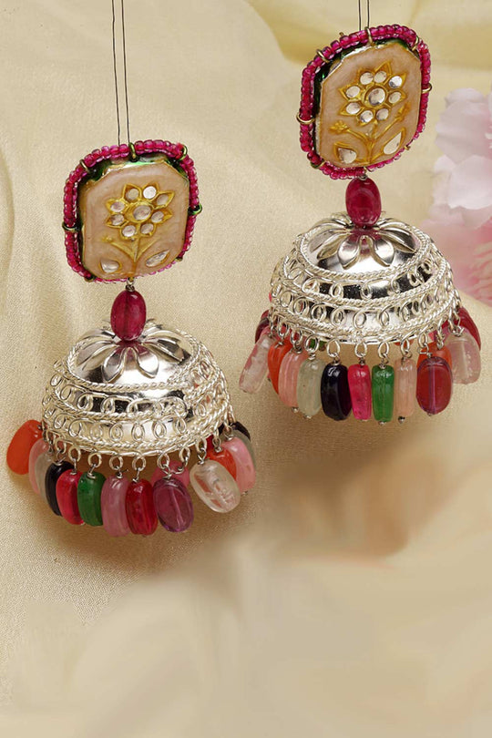 Shop Liliana Pink & Peach Silver-Plated Kundan with Pearls Jhumka Earrings at best offer at our  Store - One Minute Saree