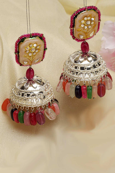 Shop Liliana Pink & Peach Silver-Plated Kundan with Pearls Jhumka Earrings at best offer at our  Store - One Minute Saree