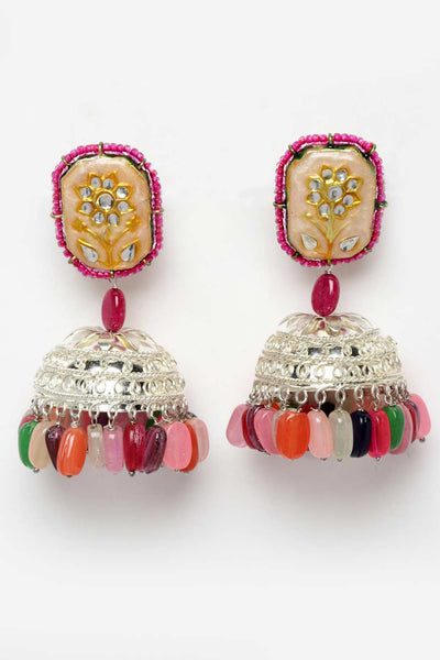 Buy Liliana Pink & Peach Silver-Plated Kundan with Pearls Jhumka Earrings Online