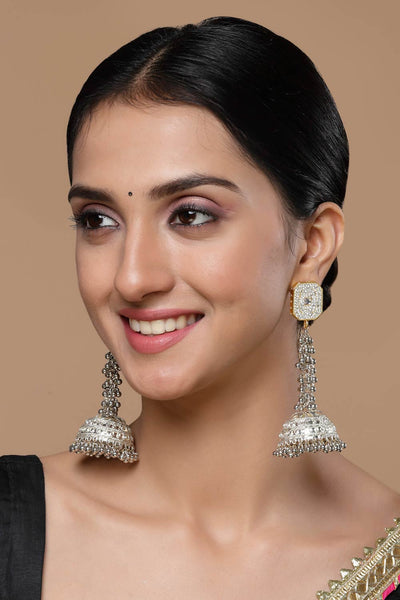Buy Alyona Silver & Gold American Diamonds with Pearls Jhumka Earrings Online - One Minute Saree