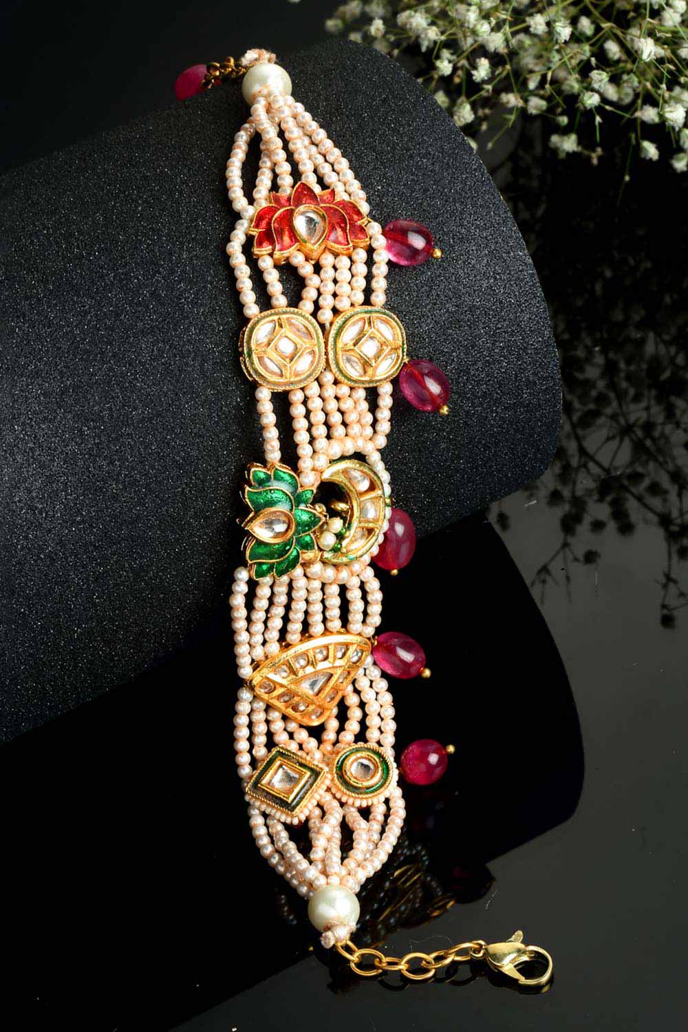 Shop Eleyna Gold-Plated Kundan with Pearls Bracelet at best offer at our  Store - One Minute Saree