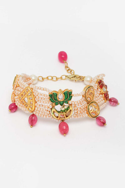 Buy Eleyna Gold-Plated Kundan with Pearls Bracelet Online