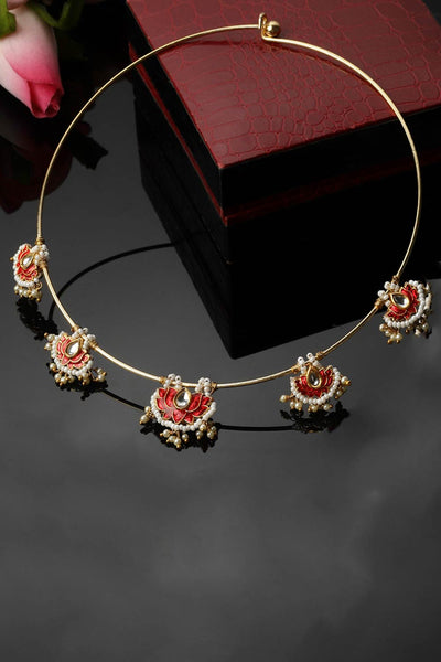 Buy Alohi Red & Gold Kundan with Pearls Lotus Necklace Online - One Minute Saree