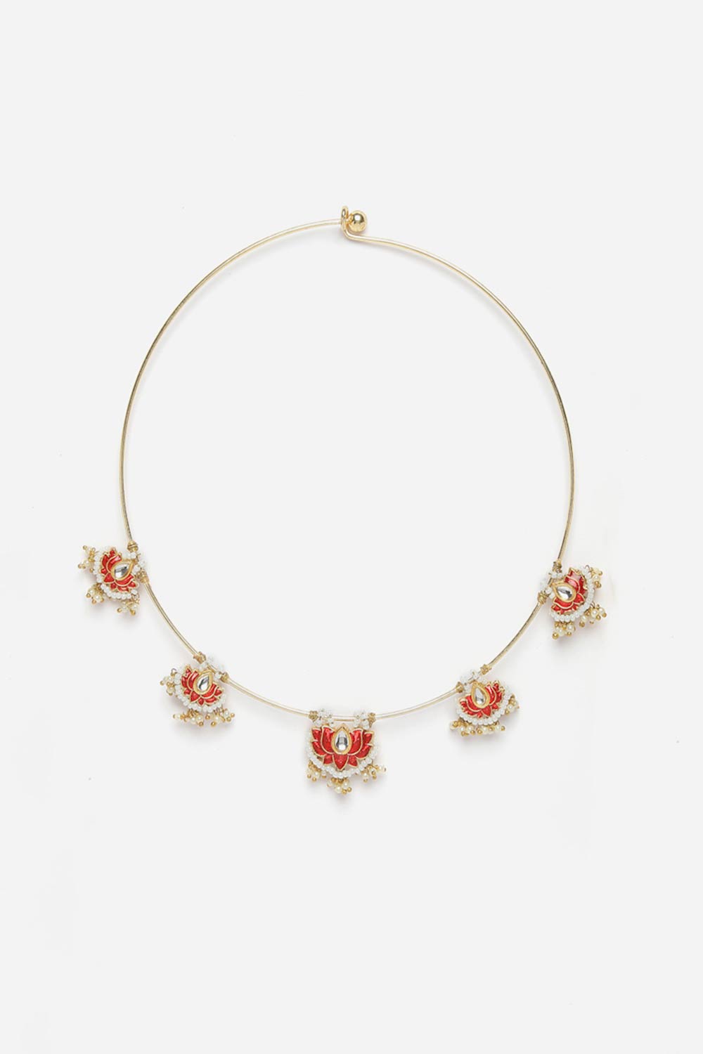 Buy Alohi Red & Gold Kundan with Pearls Lotus Necklace Online