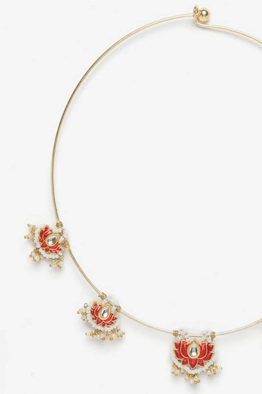 Buy Alohi Red & Gold Kundan with Pearls Lotus Necklace Online - Back