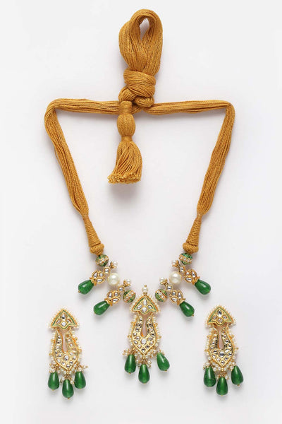 Buy Bhaswati Green & Orange Gold-Plated Kundan with Pearls Necklace and Earrings Set Online