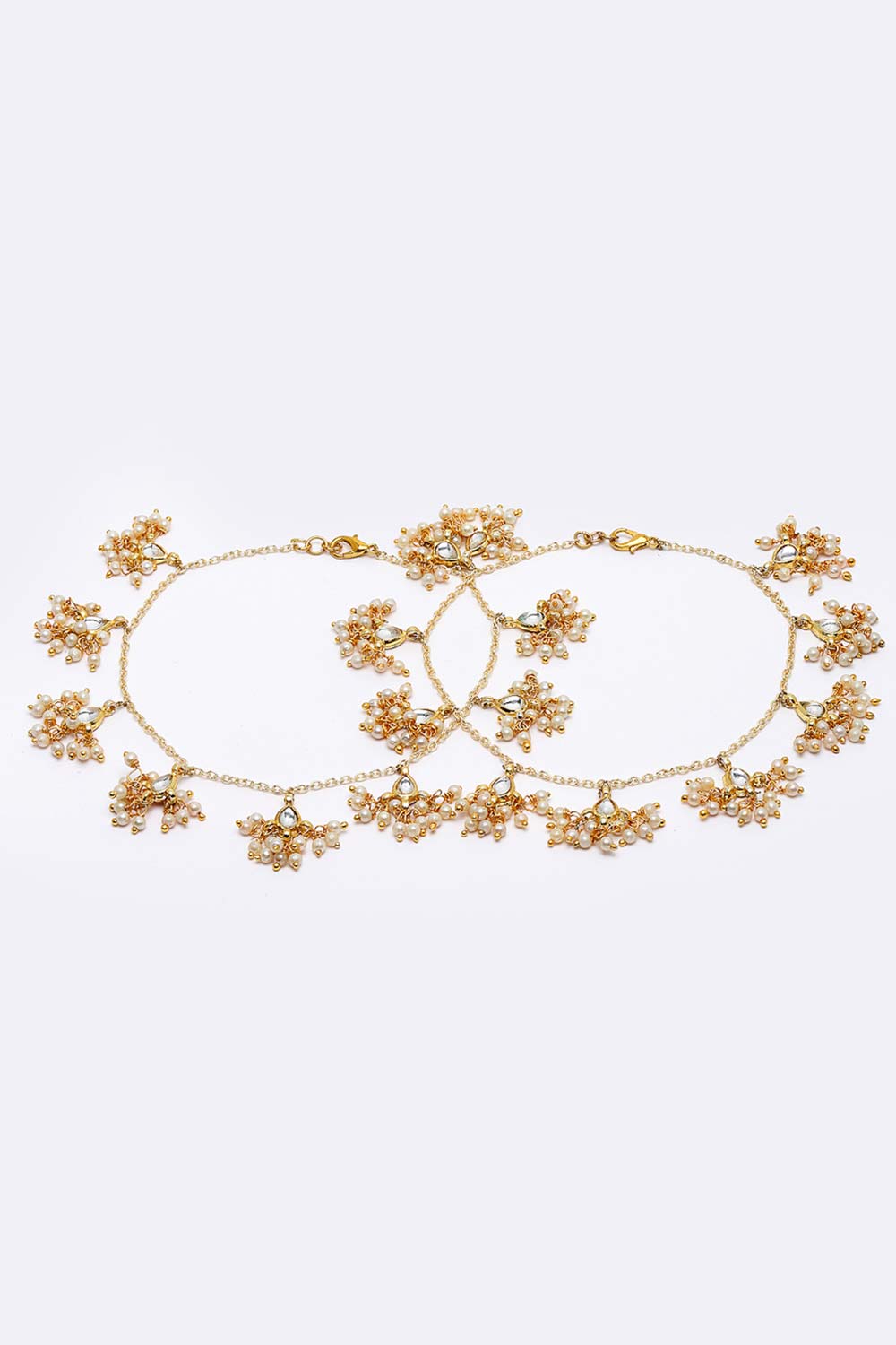 Buy Katalia Gold & White Gold-Plated Kundan And Pearl Anklet Ghungaroo Online