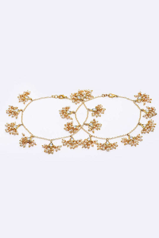 Buy Katalia Gold & White Gold-Plated Kundan And Pearl Anklet Ghungaroo Online