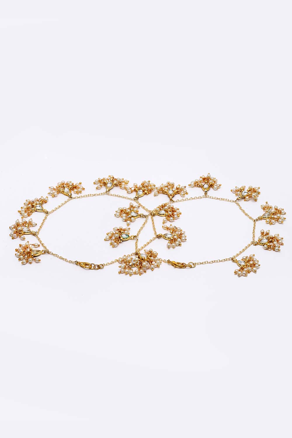 Buy Katalia Gold & White Gold-Plated Kundan And Pearl Anklet Ghungaroo Online - Back