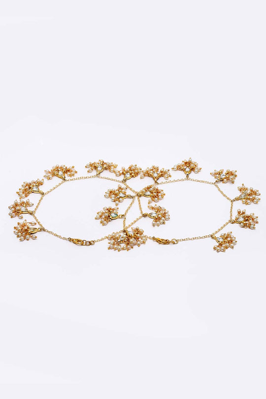 Buy Katalia Gold & White Gold-Plated Kundan And Pearl Anklet Ghungaroo Online - Back