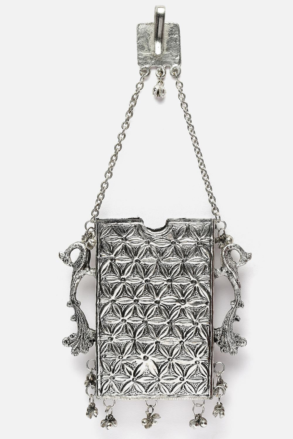 Buy Azhar Silver Mobile Holder With Pearls and Ghungaroo Online - Back