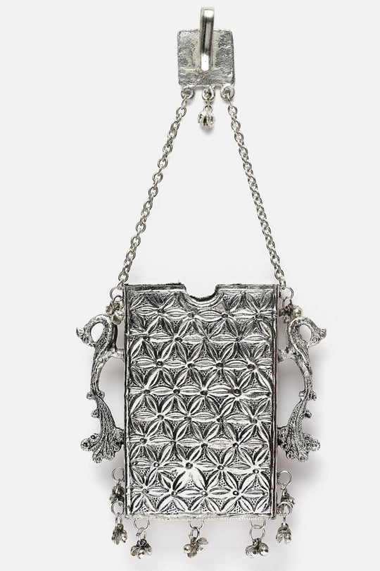 Buy Azhar Silver Mobile Holder With Pearls and Ghungaroo Online - Back