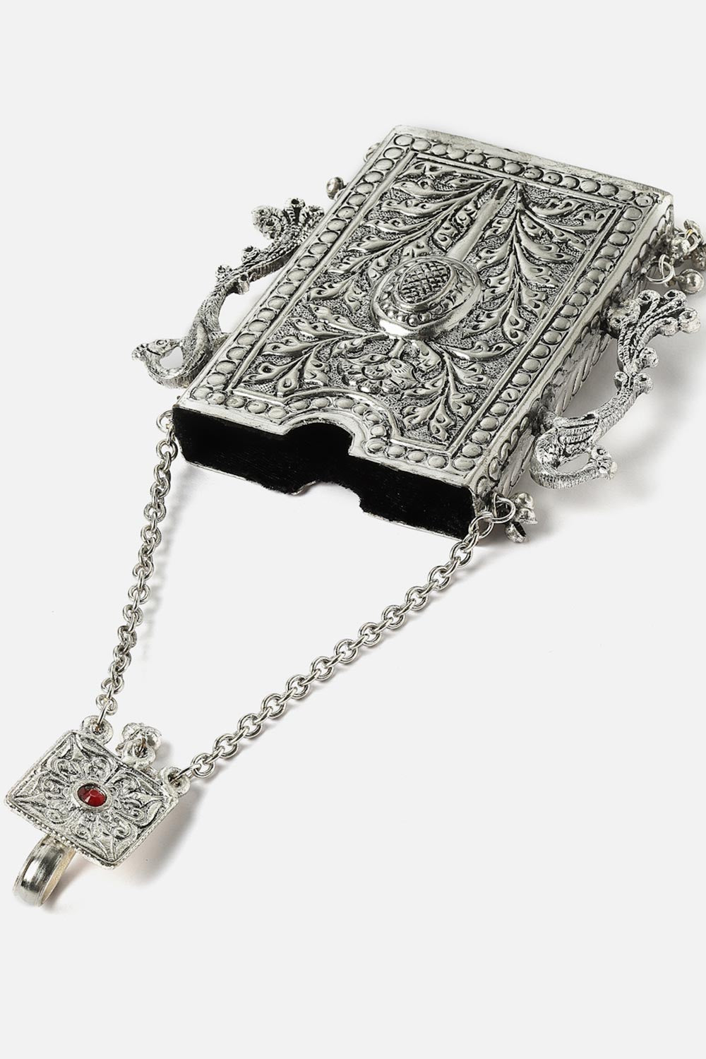 Buy Azhar Silver Mobile Holder With Pearls and Ghungaroo Online - Front