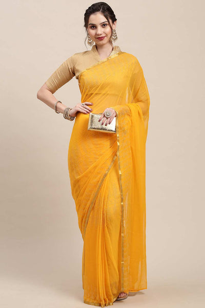 Buy Sara Yellow Embellished Chiffon One Minute Saree Online - One Minute Saree