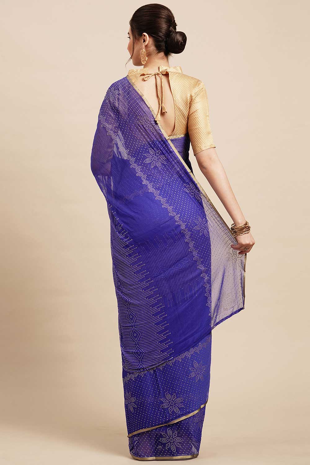 Shop Lorie Blue Chiffon Floral Embellished One Minute Saree at best offer at our  Store - One Minute Saree
