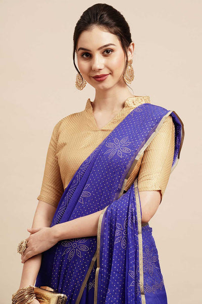 Buy Lorie Blue Chiffon Floral Embellished One Minute Saree Online