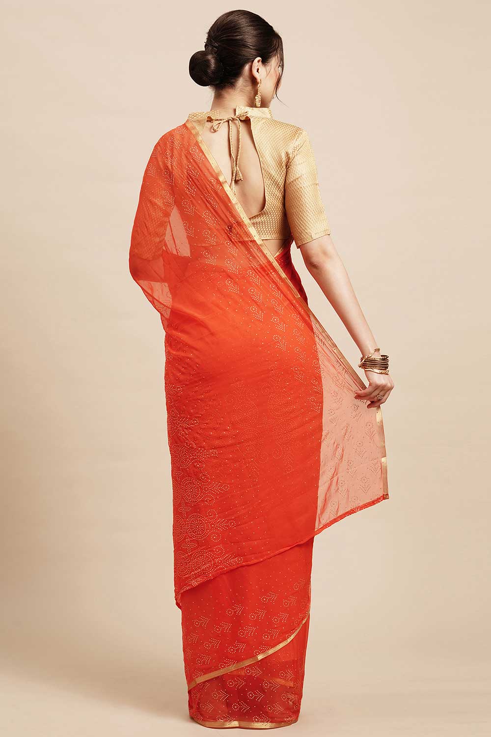 Shop Sita Orange Chiffon Floral Embellished One Minute Saree at best offer at our  Store - One Minute Saree