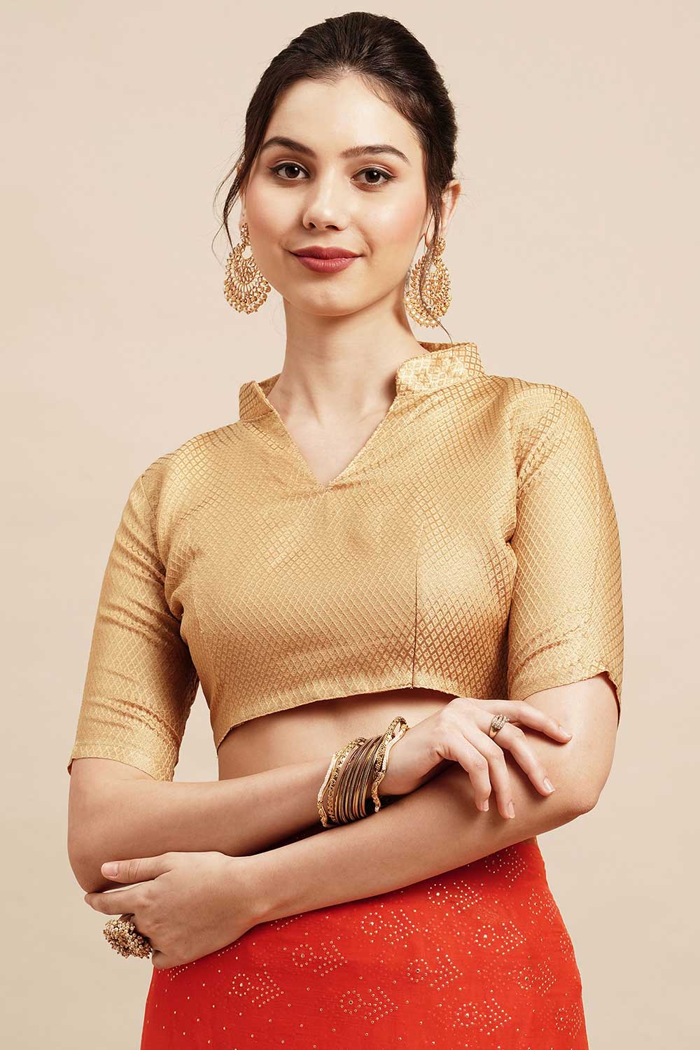 Buy Sita Orange Chiffon Floral Embellished One Minute Saree Online - Side