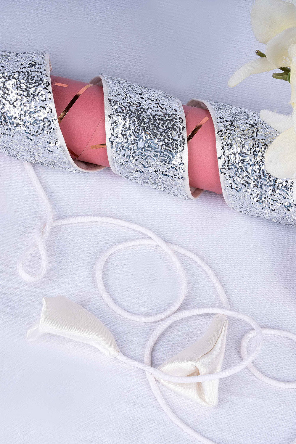 Buy Taara Silver Shimmer Sequins Tie Belt for Saree & Dresses Online - Back