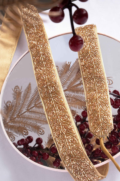 Buy Athena Gold Beads Leaf Design Tie Belt for Saree & Dresses Online