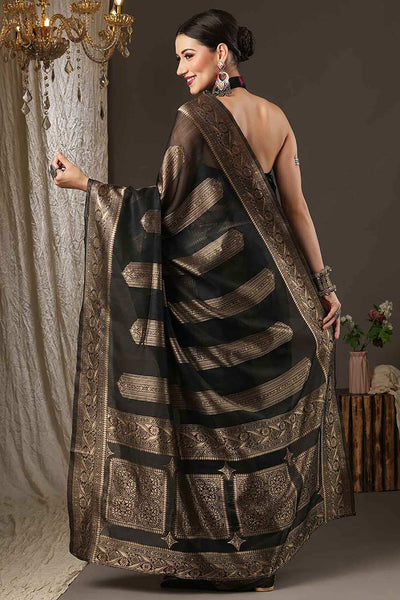 Shop Mindy Black Cotton Silk Striped Woven Design Banarasi One Minute Saree at best offer at our  Store - One Minute Saree