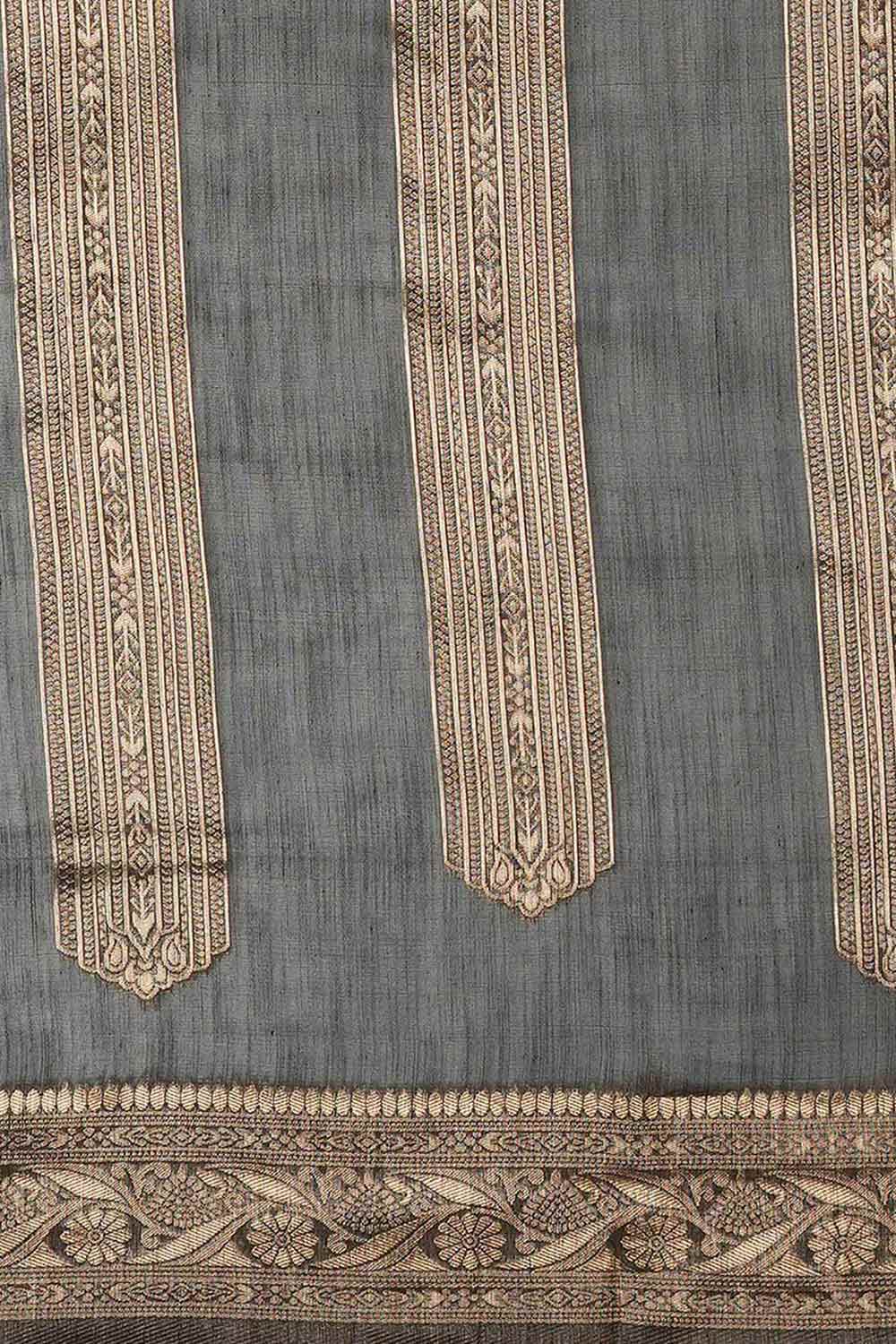 Buy Mindy Black Cotton Silk Striped Woven Design Banarasi One Minute Saree Online - Back
