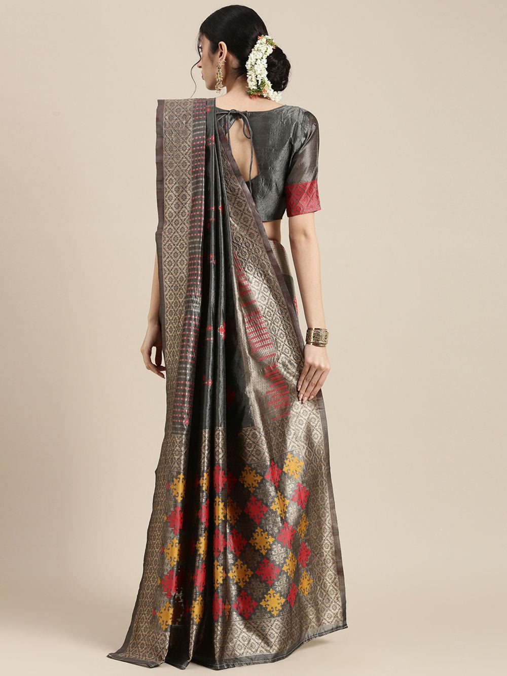Shop Daphne Grey Silk Blend Banarasi One Minute Saree at best offer at our  Store - One Minute Saree