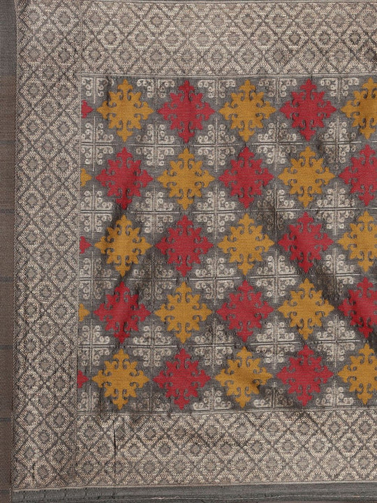 Buy Daphne Grey Silk Blend Banarasi One Minute Saree Online - Back