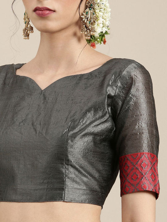 Buy Daphne Grey Silk Blend Banarasi One Minute Saree Online - Front