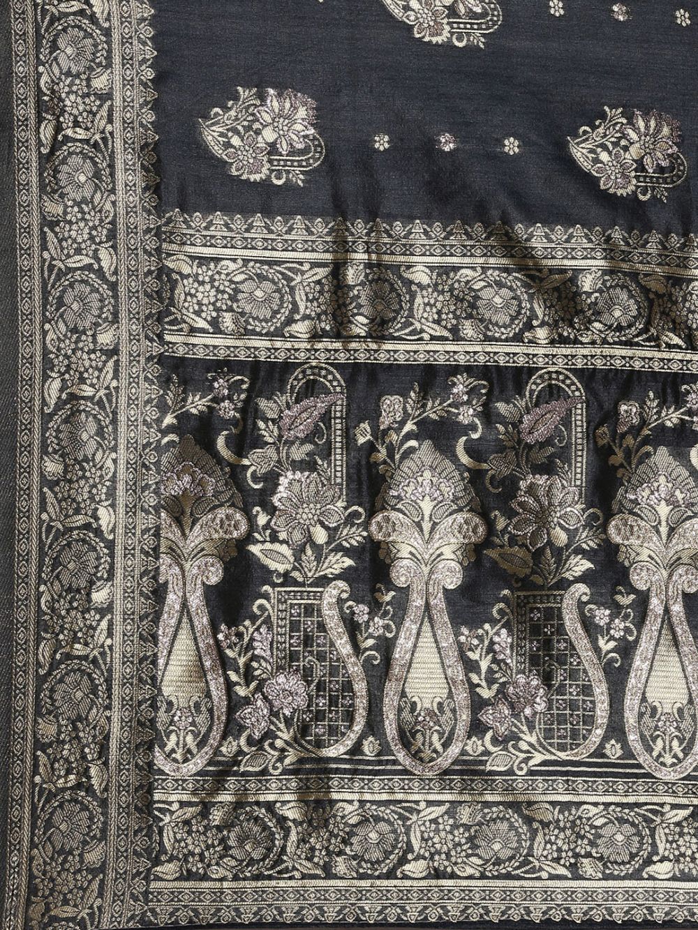 Buy Monica Grey Silk Blend Banarasi One Minute Saree Online - Back