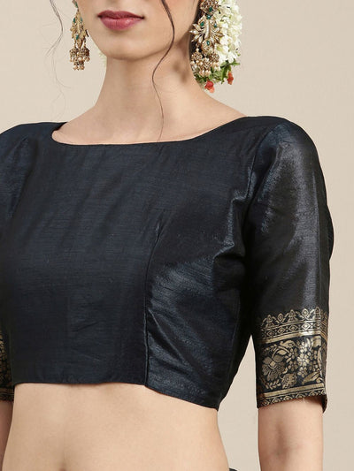 Buy Monica Grey Silk Blend Banarasi One Minute Saree Online - Front