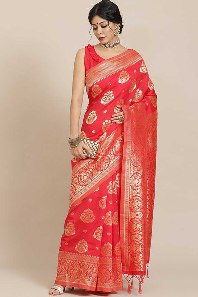 Buy Saliya Red Silk Blend Bagh Dharmavaram One Minute Saree Online