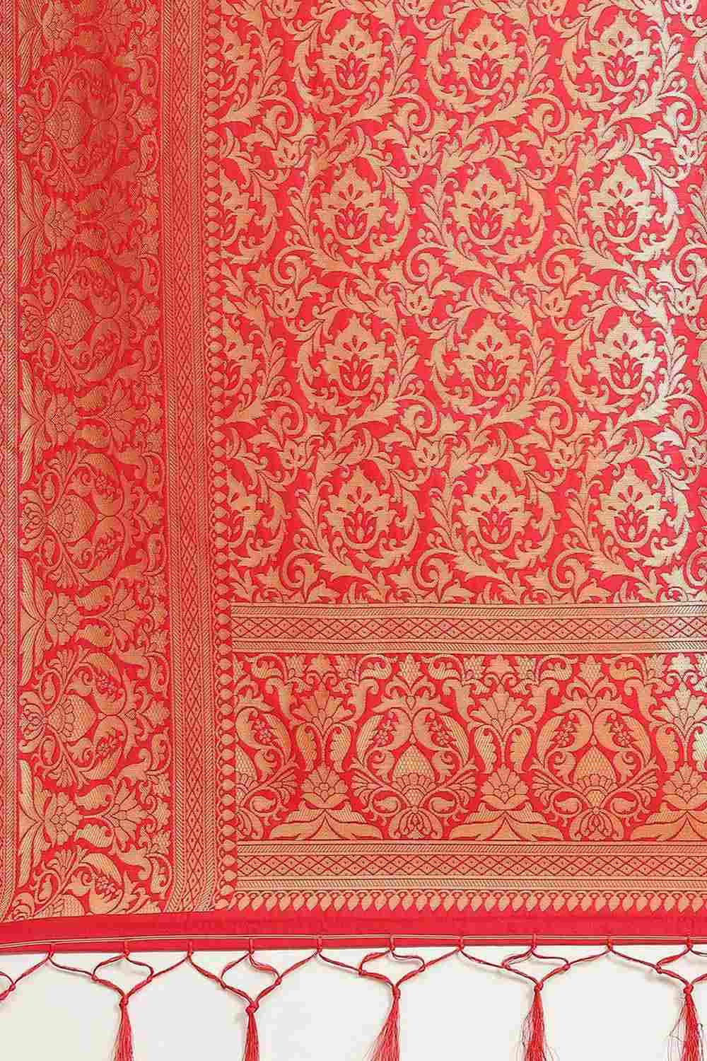 Buy Saliya Red Silk Blend Bagh Dharmavaram One Minute Saree Online - Back