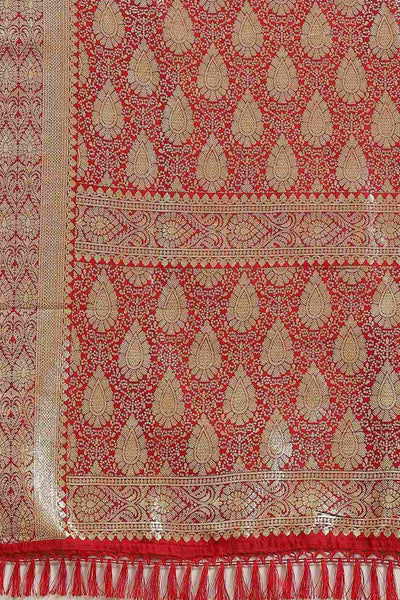 Buy Sophie Red Silk Blend Floral Woven Design Dharmavaram One Minute Saree Online