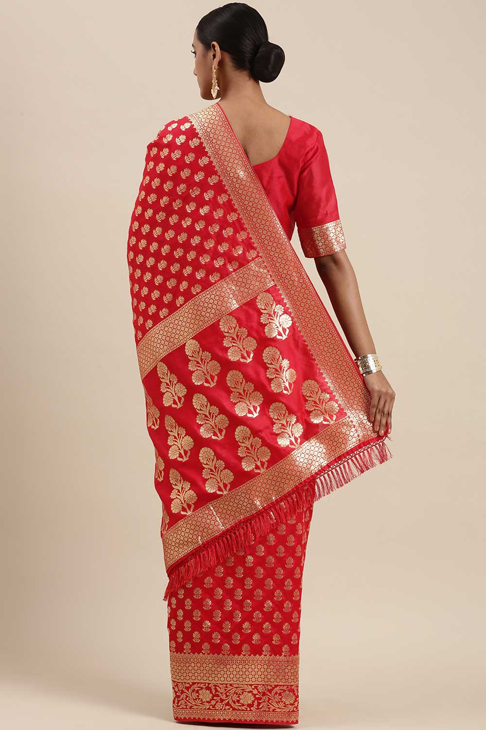 Shop Rihanna Red Floral Blended Silk One Minute Saree at best offer at our  Store - One Minute Saree