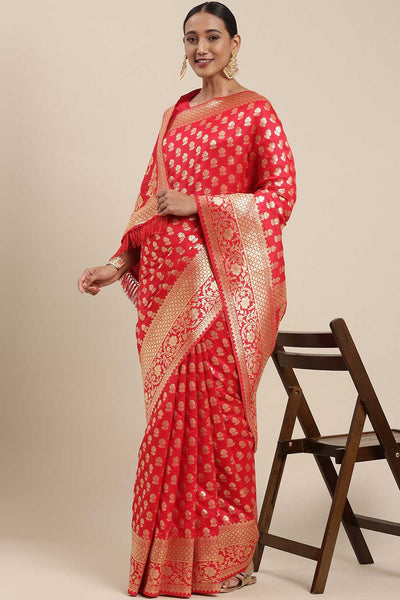 Buy Rihanna Red Floral Blended Silk One Minute Saree Online