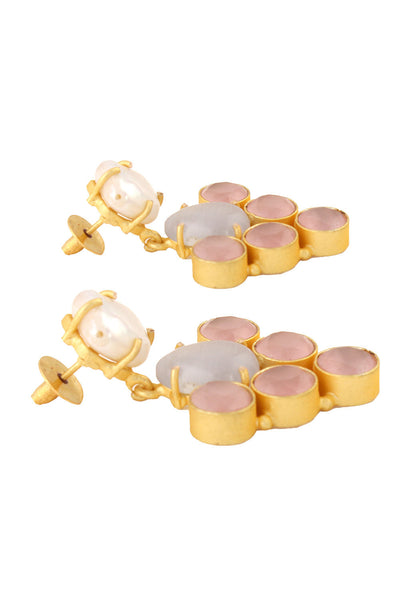 Buy Rukia Grey & Pink Monalisa Stone and Fresh Water Pearl Earrings Online - Side